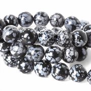 Snefnug Obsidian perler. Naturlig. 10.5 mm. sort/grå